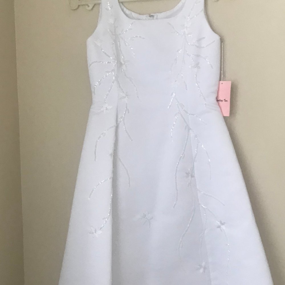 Special Occasion Dress Communion Wedding Satin Finish with Sequins NEW w Tags